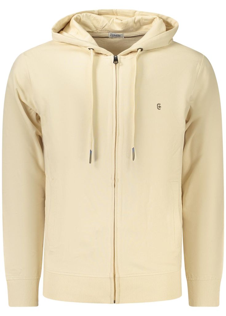 Beiges Herren-Sweatshirt mit Reißverschluss und Stickerei - Langer Arm