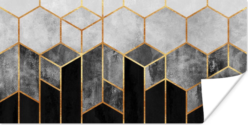 MuchoWow Poster Gold - Sechseck - Chic - Muster - Luxus 160x80 cm - Foto Poster