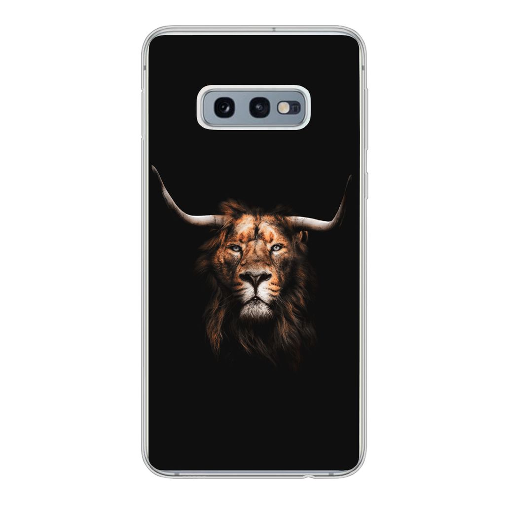 MuchoWow Handyhülle Schutzhülle Hülle für Samsung Galaxy S10e Löwe - Horn - Schwarz Silikon Softcase Handy Hülle - Handy