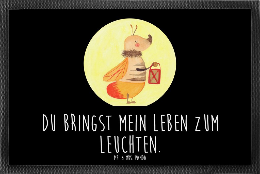 Mr. & Mrs. Panda Fussmatte Glühwürmchen 60 x 90 cm - Schwarz - Geschenk, Liebesspruch, Heiratsantrag, Schuhabstreifer, fußmatte, Schmutzmatte, F...