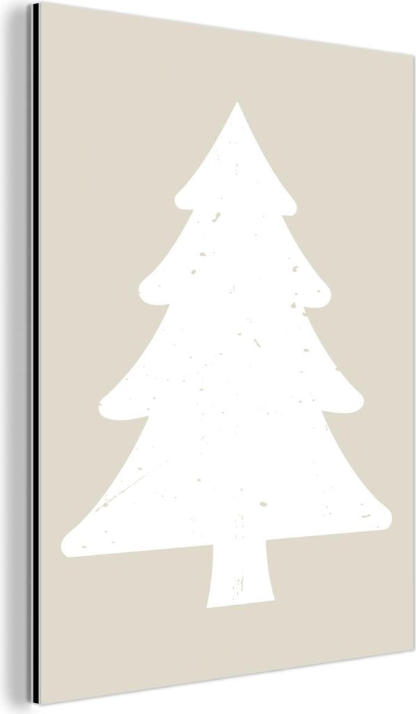 MuchoWow Wanddekoration Metall Metallbild Wandkunst 60x80 cm Japandi - Weihnachtsbaum - Beige - Weihnachtsdekoration MuchoWow Aluminium Gemälde - ...