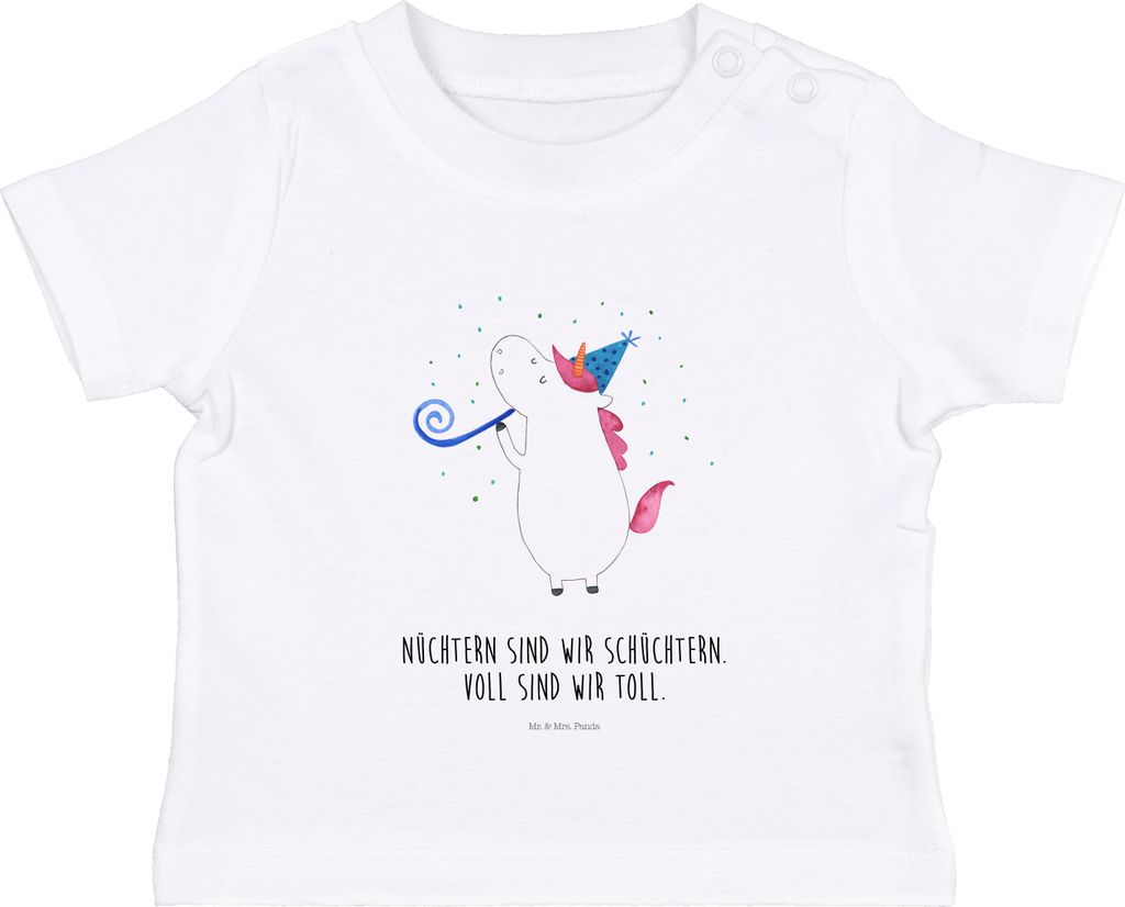 Mr. & Mrs. Panda Organic Baby Shirt Einhorn Party 12. - 18. Monat - Weiß - Geschenk, Geburtstag, Einhörner, Fest, T-Shirt, Disco, Babyshirt, Unic...