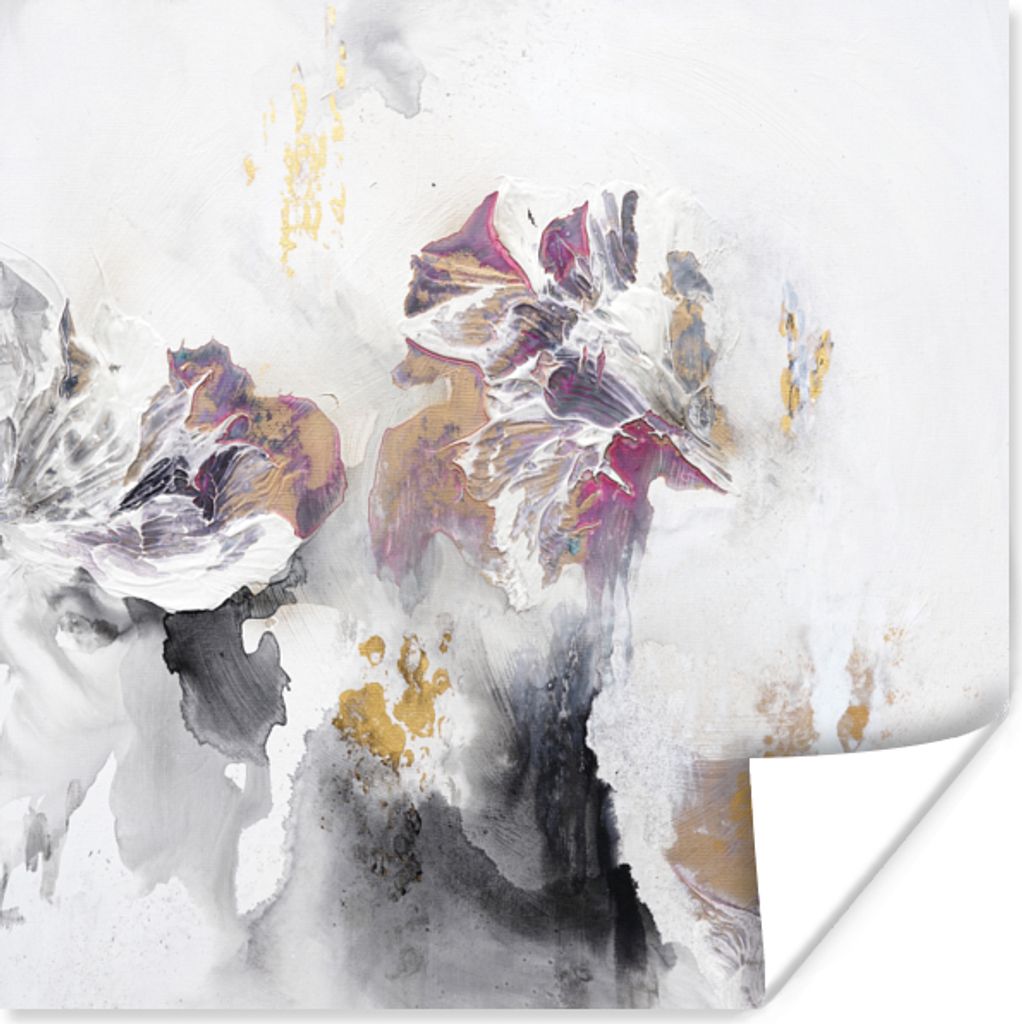 MuchoWow Poster Farbe - Farben - Weiß - Abstrakt- Gold 75x75 cm - Wand Dekoration