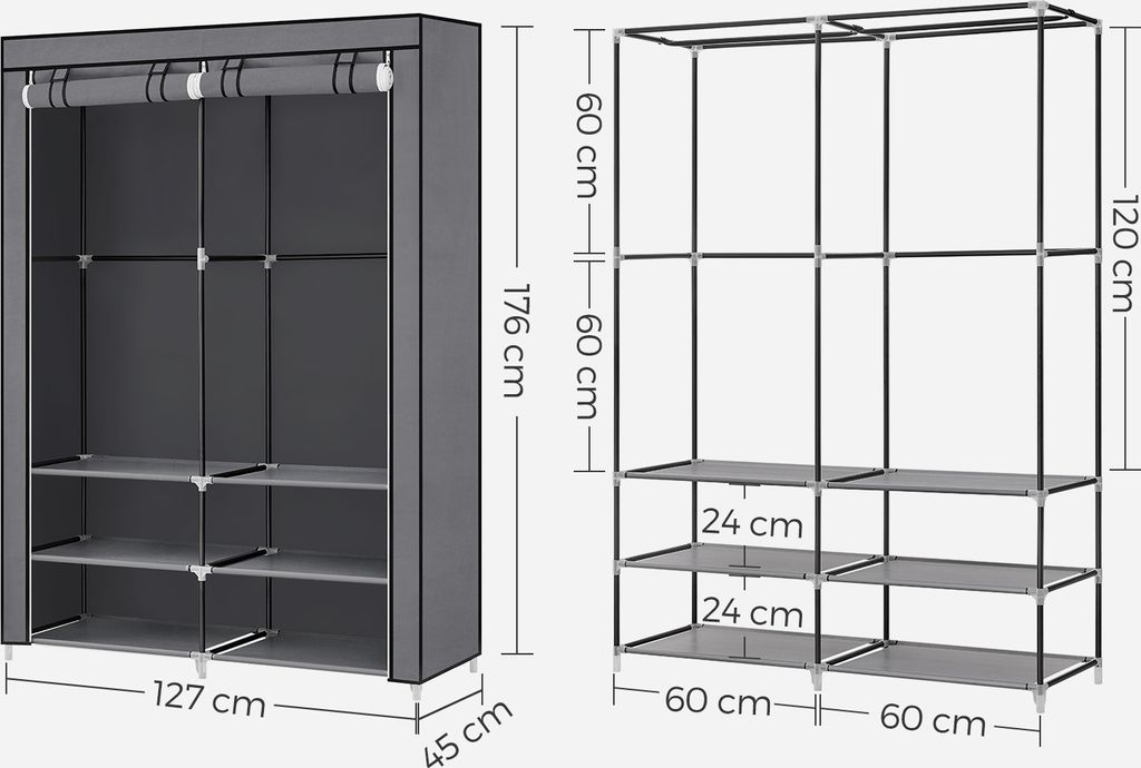 SONGMICS Stoffschrank, Kleiderschrank, 2 Hängefächer, mit Produktbild 2