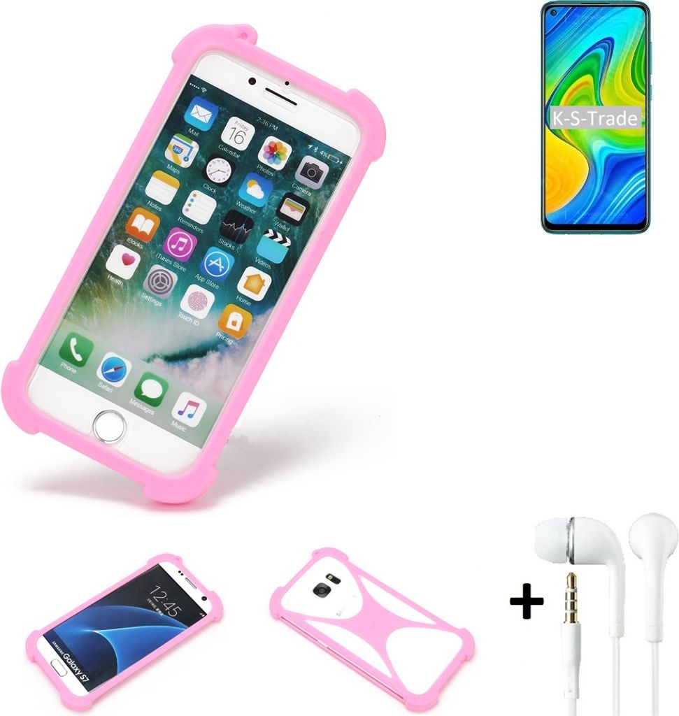 K-S-Trade Bumper + Kopfhörer kompatibel mit Xiaomi Redmi 10X 4G Handy Hülle Schutzhülle Silikon Schutz Hülle Cover Case Silikoncase Silikonbumper