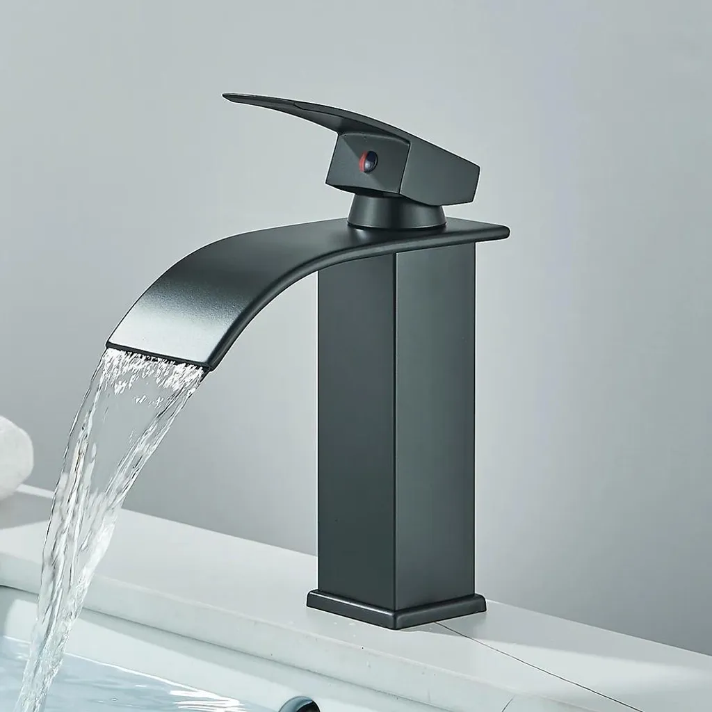Mitigeur lavabo noir mat avec cartouche céramique et effet cascade
