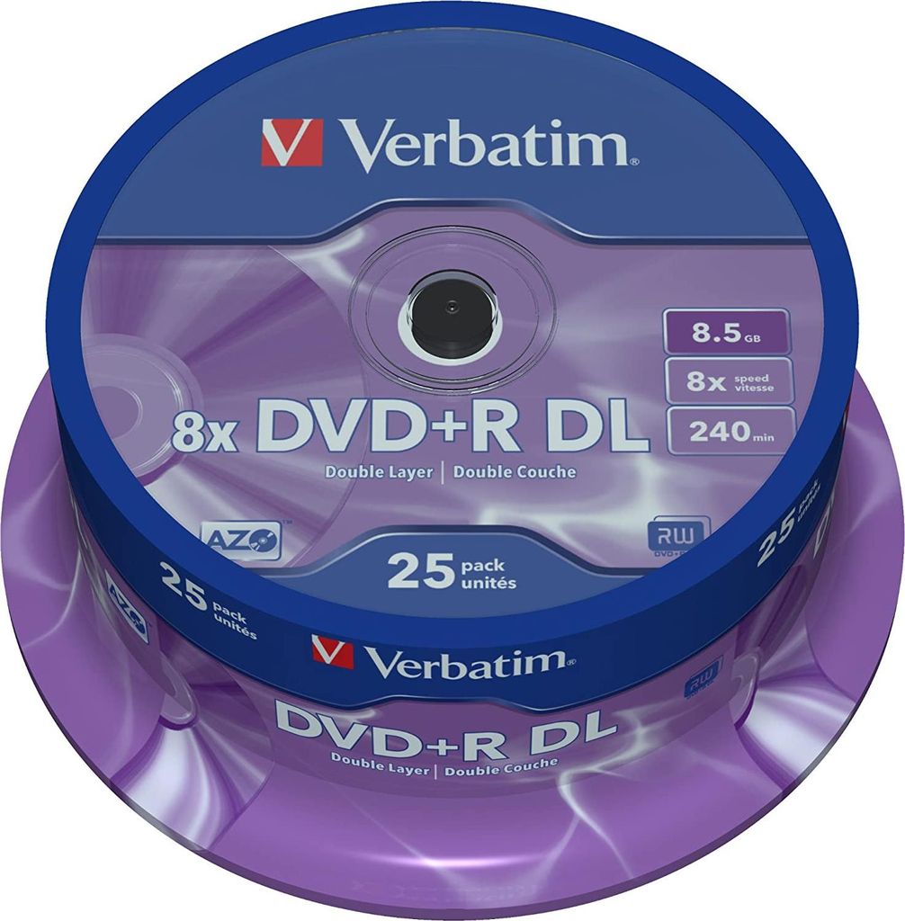 Verbatim DVD+R Double couche 8x Argent mat 25pk Spindle, Image du produit 
