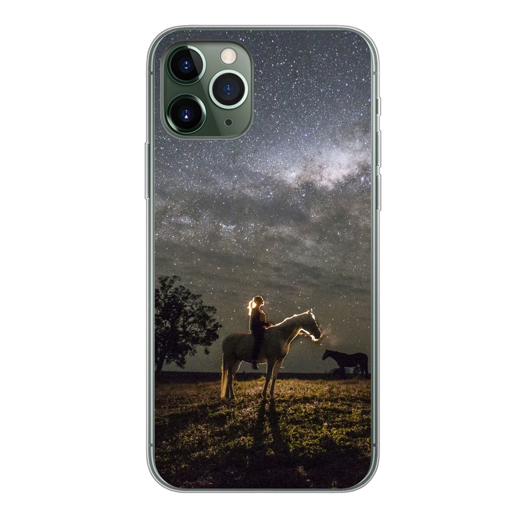 MuchoWow Handyhülle Schutzhülle Hülle für iPhone 11 Pro Pferd - Frau - Sternenhimmel Silikon Softcase Handy Hülle - Handy