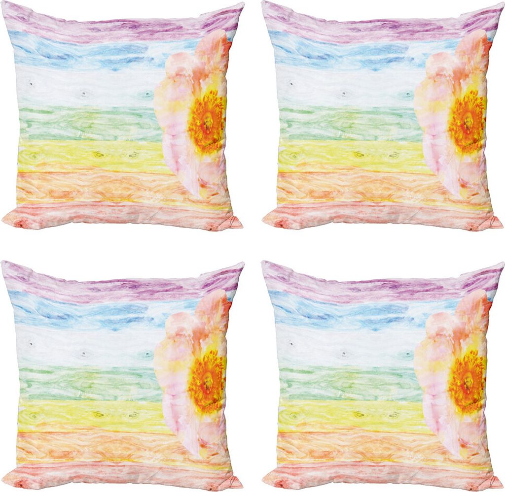 ABAKUHAUS Rustikal Kissenbezug Set (4 Stück), Sommerzeit Floral Roses, Moderner Doppelseitiger Digitaldruck, 50 cm x 50 cm, Mehrfarbig