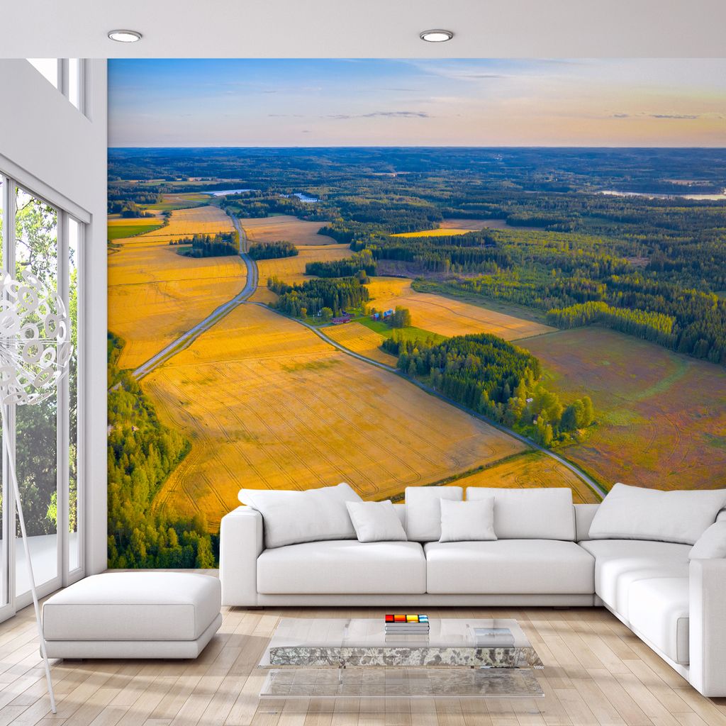 Muralo XXL Vlies FOTOTAPETE FELDER Baeume Aussicht Vogelperspektive (B) 460 cm x (H) 300 cm Tapete Wandtapete WOHNZIMMER SCHLAFZIMMER 4608