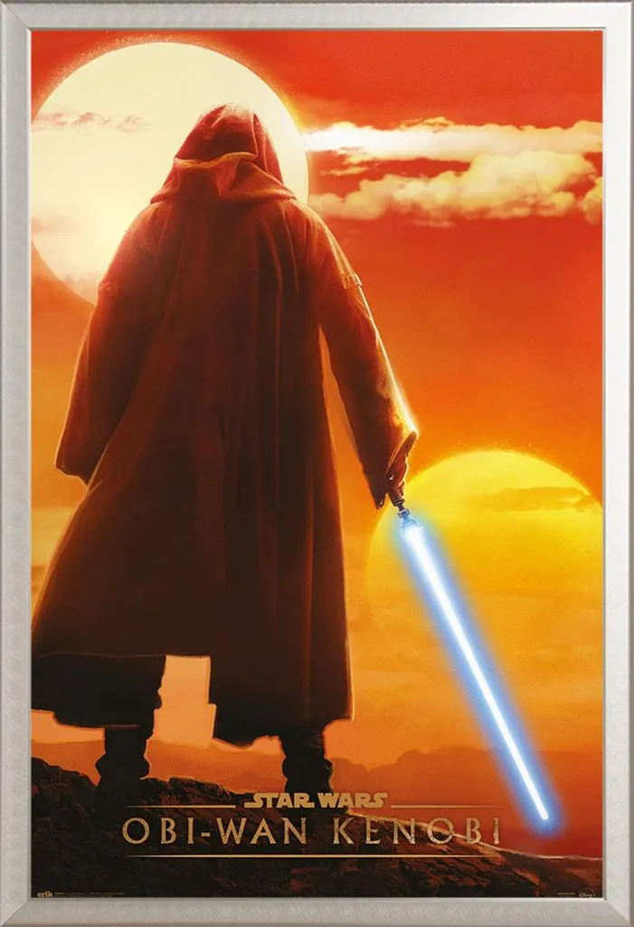 Poster Star Wars Obi-Wan Kenobi Twin Suns avec Cadre Shinsuke Argenté
