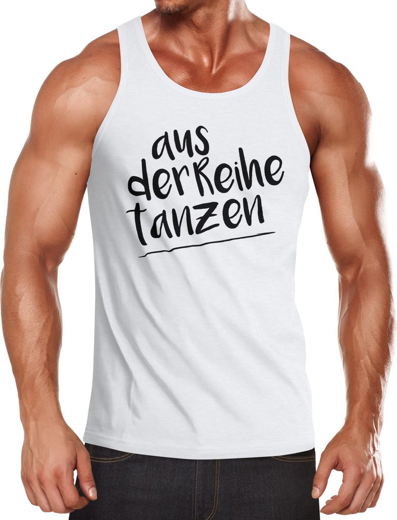 Herren Tanktop mit Spruch - aus der Reihe tanzen - tanzen Party Techno Moonworks weiß S