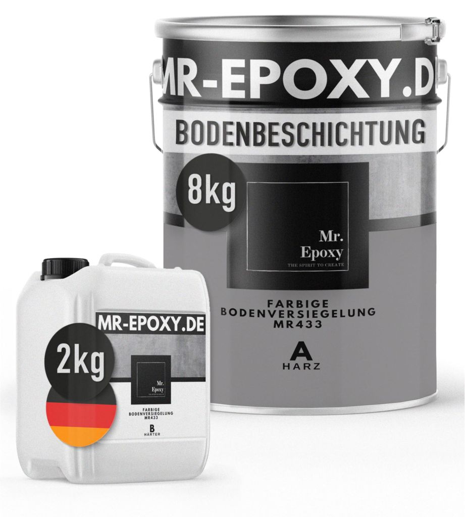 Mr. Epoxy Epoxidharz Bodenbeschichtung (10 kg, RAL 7036 Platingrau) - 2K Betonfarbe für Garagen, Keller & Werkstatt Boden - Flüssigkunststoff Epo...