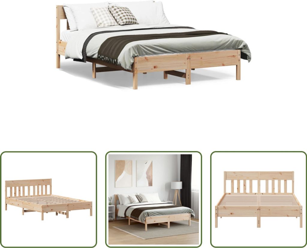 The Living Store Massivholzbett mit Kopfteil 160x200 cm Kiefer