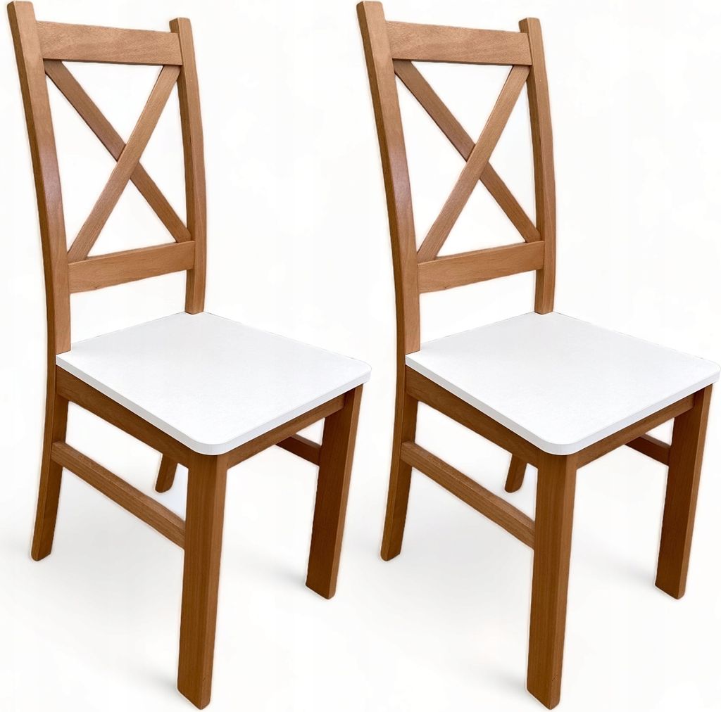 2x Holzstuhl mit Kreuzrücken Eiche Craft + Weiß