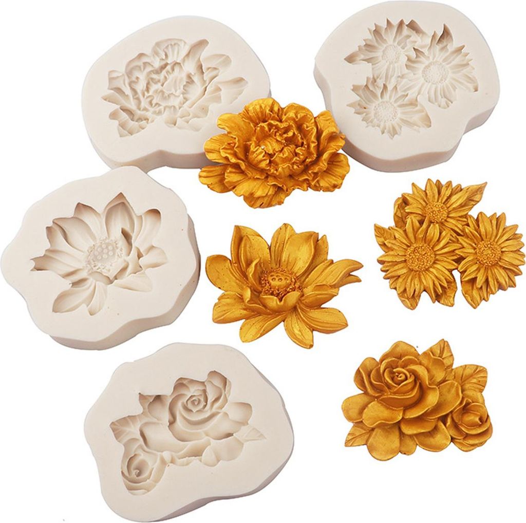 4-teilige Silikon-Blumenform für Fondanttorten, Schokolade, Zuckerdekoration, Bonbons, Polymerclay, Seifenbastelprojekte