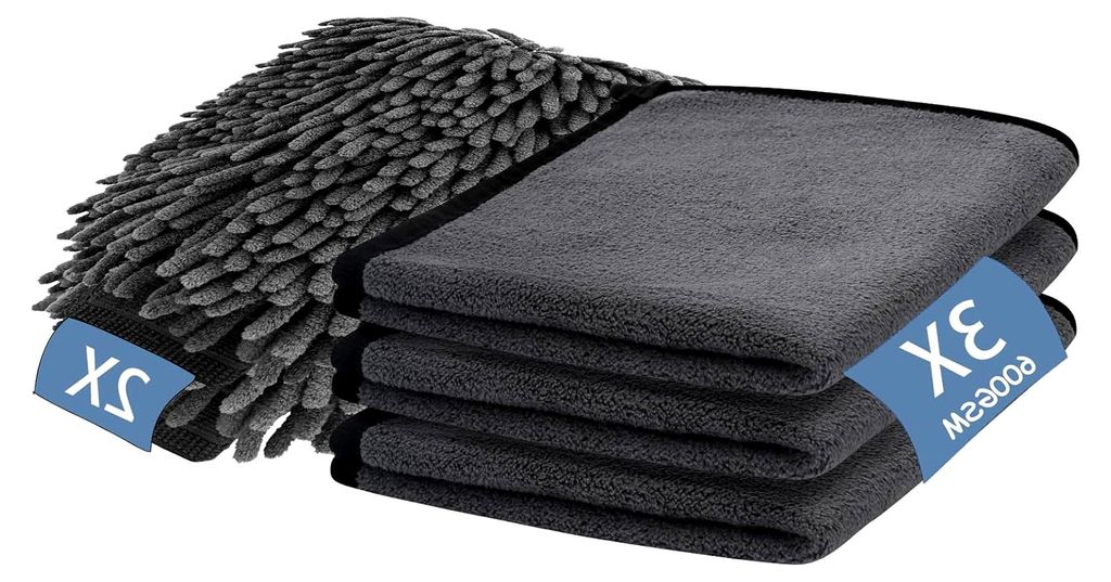 5-teiliges Autopflege-Set mit 3 Mikrofasertüchern und 2 Mikrofaser-Waschhandschuhen, extra saugfähig und schonend, 100% kratzfrei für Camping un...