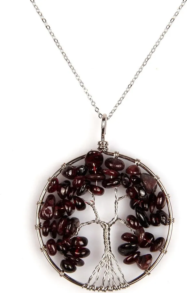 Collier arbre de vie en grenat véritable : Bijou artisanal fait main