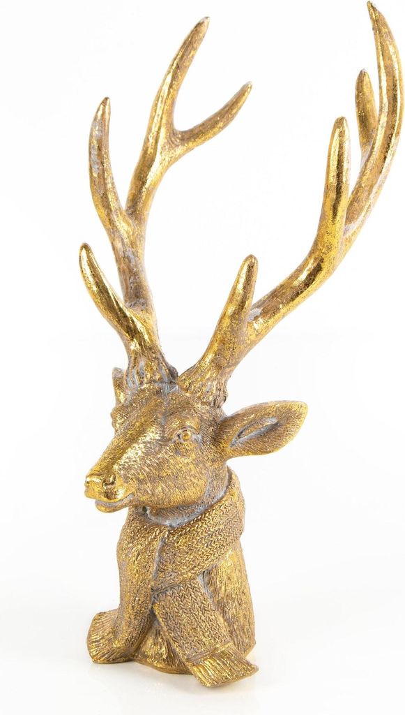 Großer Hirsch Kopf mit Geweih Gold edel Weihnachten 30 cm
