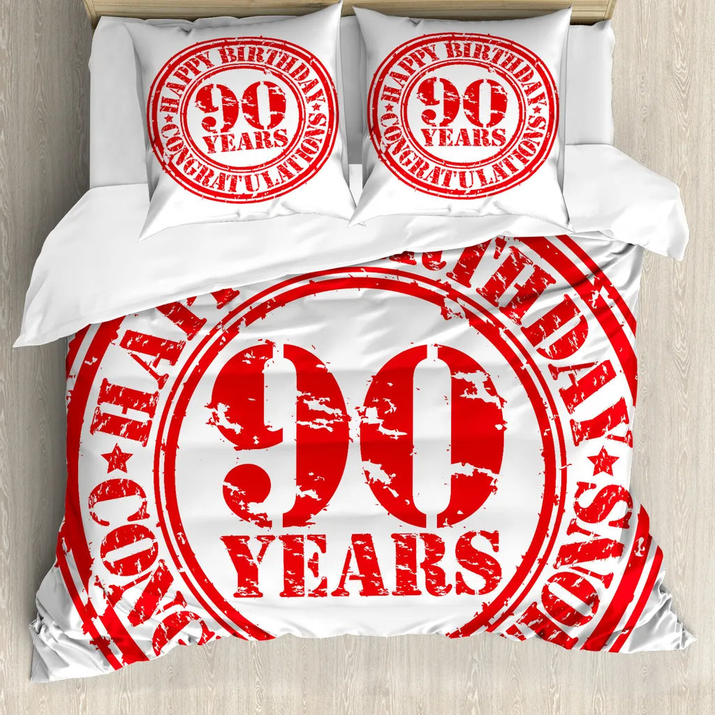 Copripiumino 90° Compleanno 200x200 ABAKUHAUS Antiacaro Rosso Bianco