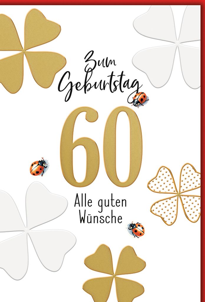 60. Geburtstag Glücksklee und Käfer alle guten Wünsche Glückwunschkarte mit Umschlag