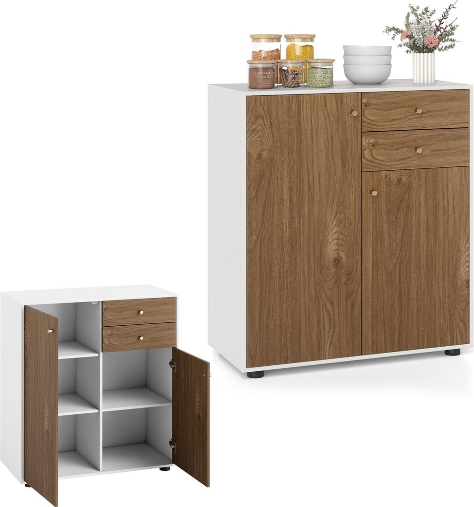 KOMFOTTEU Buffetschrank mit 2 Schubladen, Küchenschrank mit 2 Türen, Buffet mit 3 verstellbaren Einlegeböden, Aufbewahrungsschrank für Esszimme...