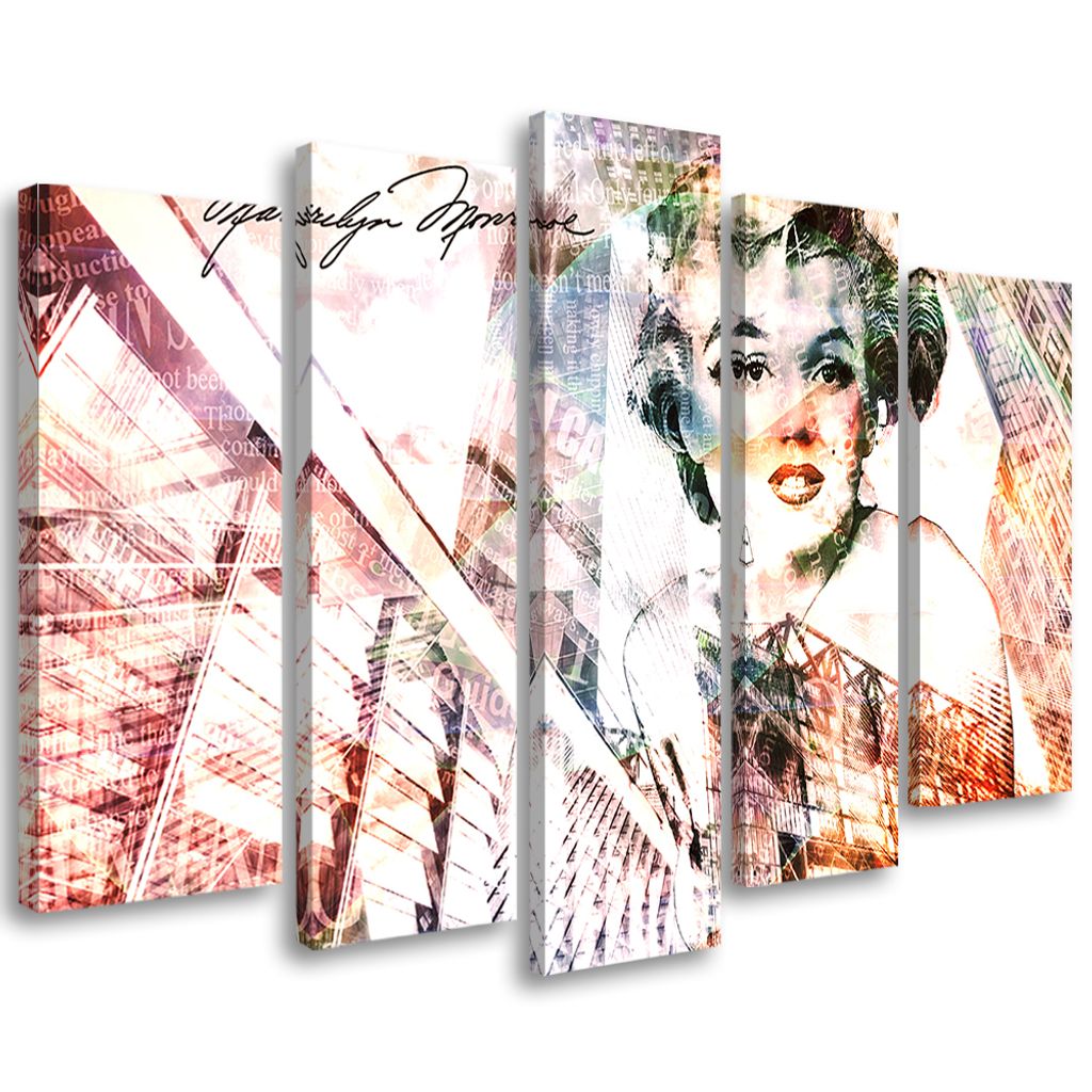 5-teiliges leinwandbild marilyn monroe 100x70 cm Feeby rosa wandbild bereit zum aufhängen
