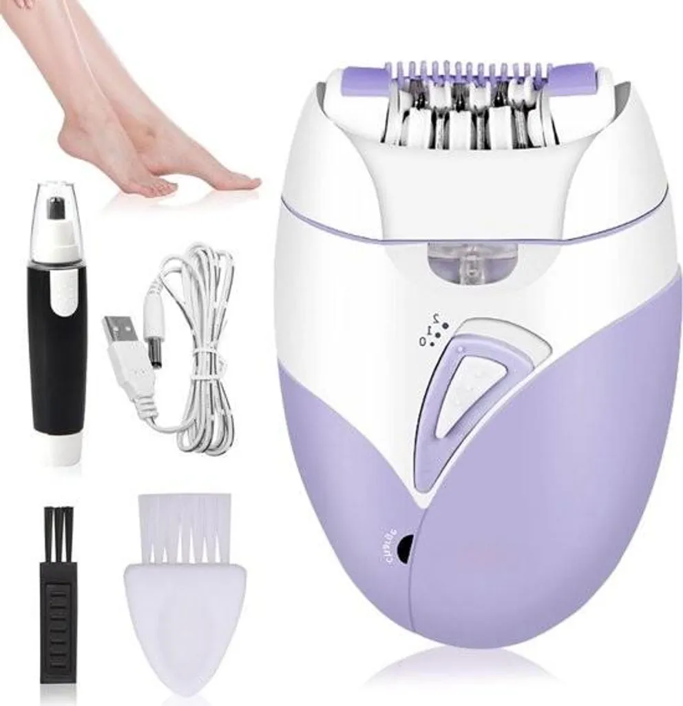 Épilateur électrique 4-en-1 visage et corps rechargeable USB sans fil