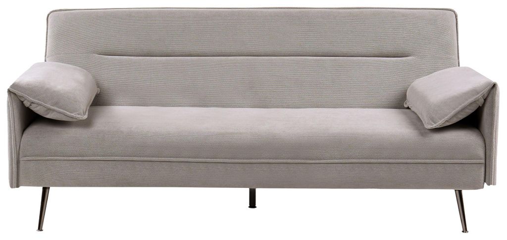 BELIANI 3-Sitzer Sofa Grau Stoff Gepolstert Gesteppt mit Schlaffunktion Armlehnenkissen Silberne Metallbeine Freistellbar Retro-Design Schlafsofa