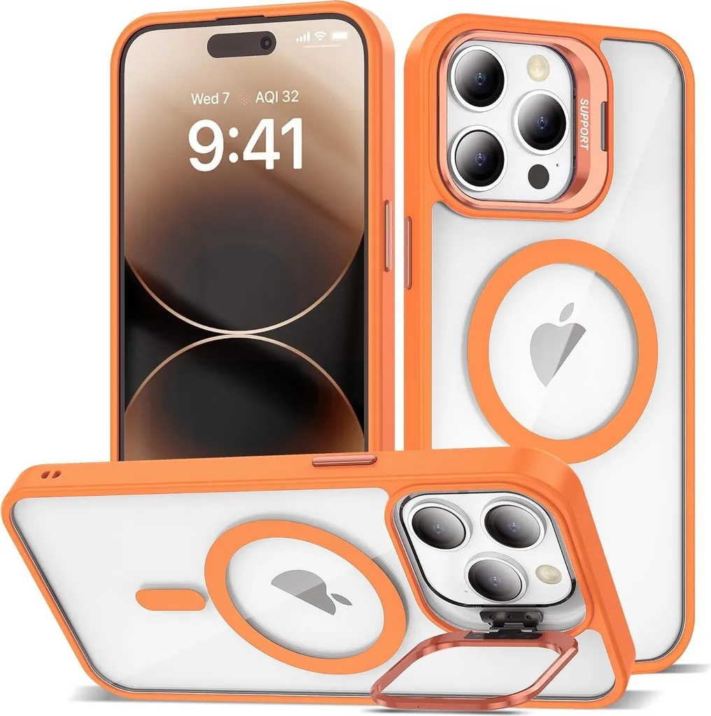 Custodia magnetica per iPhone 11, compatibile con MagSafe, retro trasparente, paraurti in TPU, custodia con supporto per fotocamera Arancione