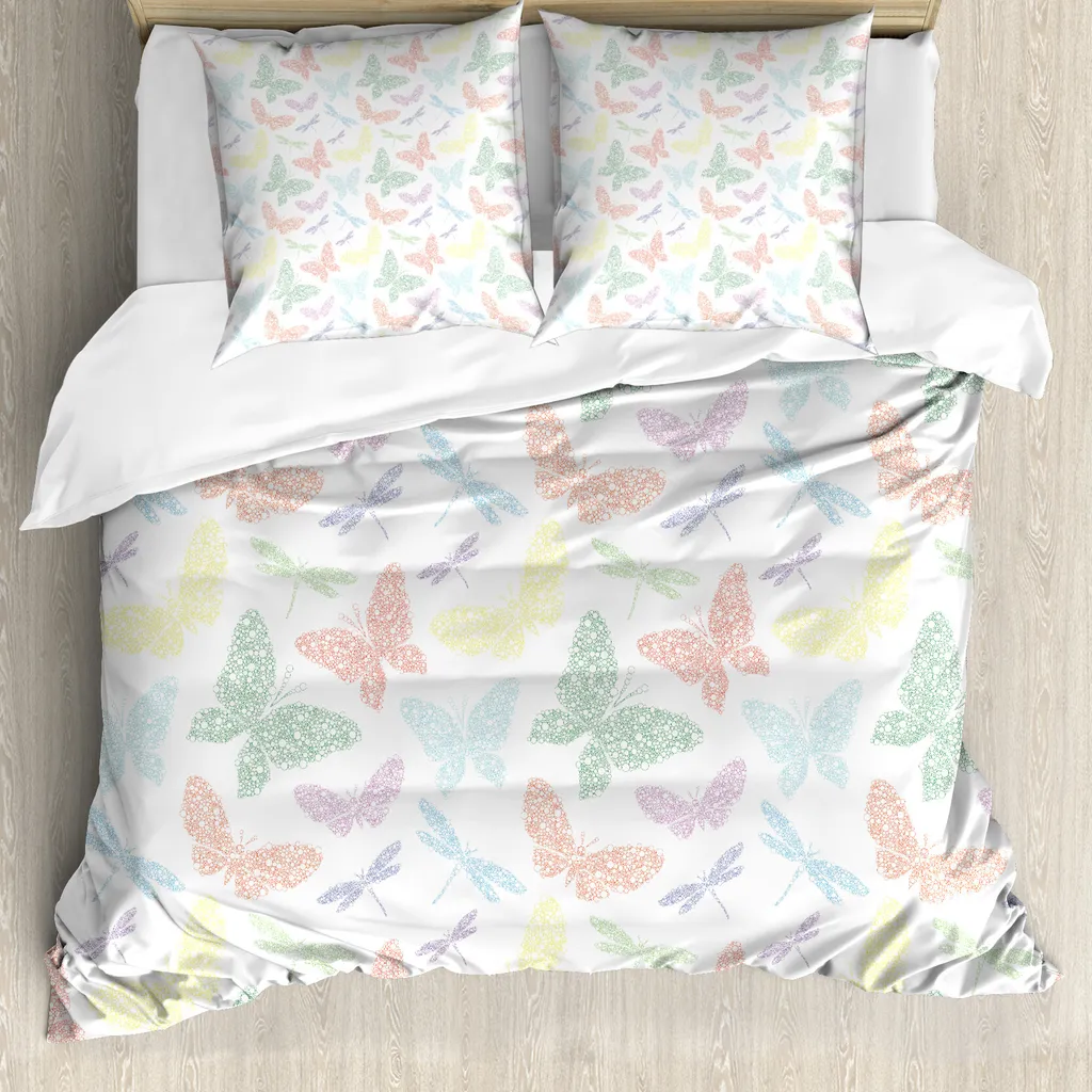 ABAKUHAUS Copripiumino Libellula, Libellula farfalla, Antiacaro, Adatto a chi soffre di allergie, con federe, 155 cm x 220 cm - 80 x 80 cm, Multicolore