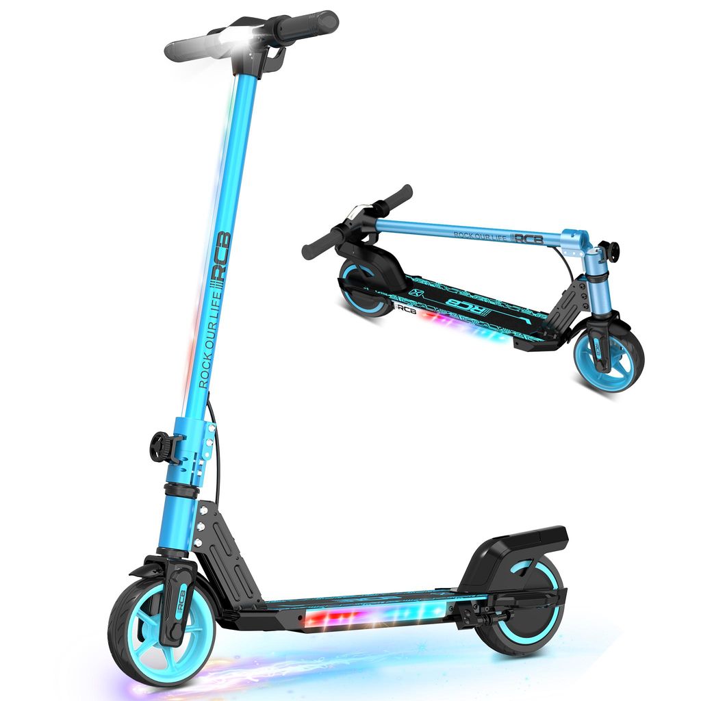 RCB R12 E-Scooter Kinder 6-12 Jahren, bis zu 15 km/h & 10 km, 6,5 Zoll Faltbar Elektroroller, Bunte Leuchten, Doppelte Bremsen, Geschenk für Kinder