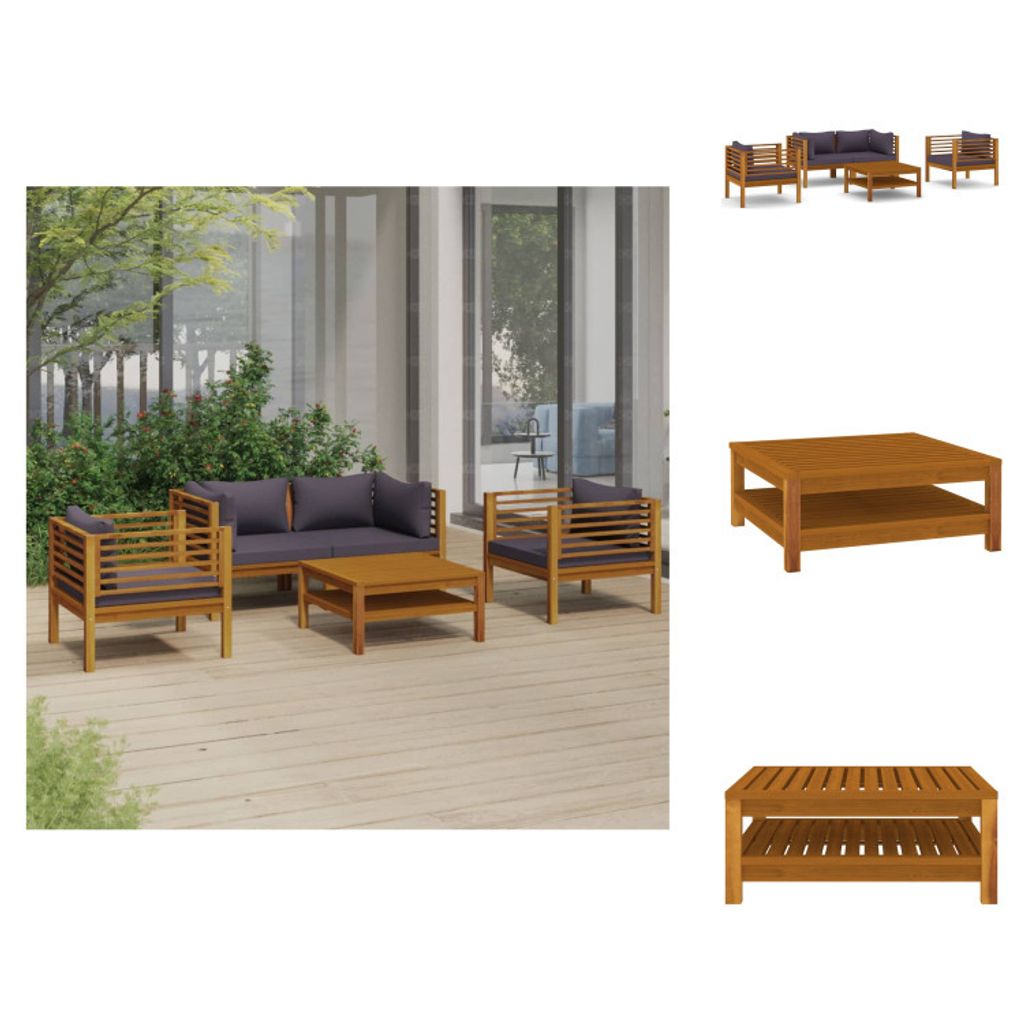 vidaXL 5-tlg. Garten-Lounge-Set mit Auflage Massivholz Akazie - Gartenmöbel-Sets