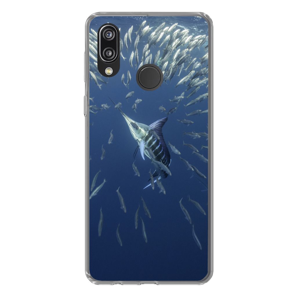 MuchoWow Handyhülle Schutzhülle Hülle für Huawei P20 Lite (2020) Fisch - Schwertfisch - Wasser Silikon Softcase Handy Hülle - Kartenhalter
