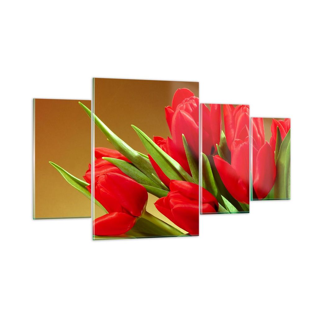 Bilder auf glas - Tulpen Blumen Feld Plantage - 160x90cm - Glasbilder - Wandbilder - Kunstdruck - zum Aufhängen bereit - Wanddekoration aus Glas -...
