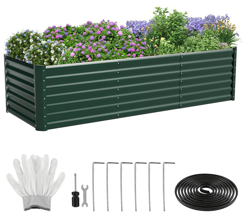 Faziango XXL Hochbeet aus Metall 240x90x60cm Garten Verzinkt, Stabiles Gemüsebeet Wetterfest & Rostfrei, Hochpflanzbeet mit Kantenschutz für Krä...
