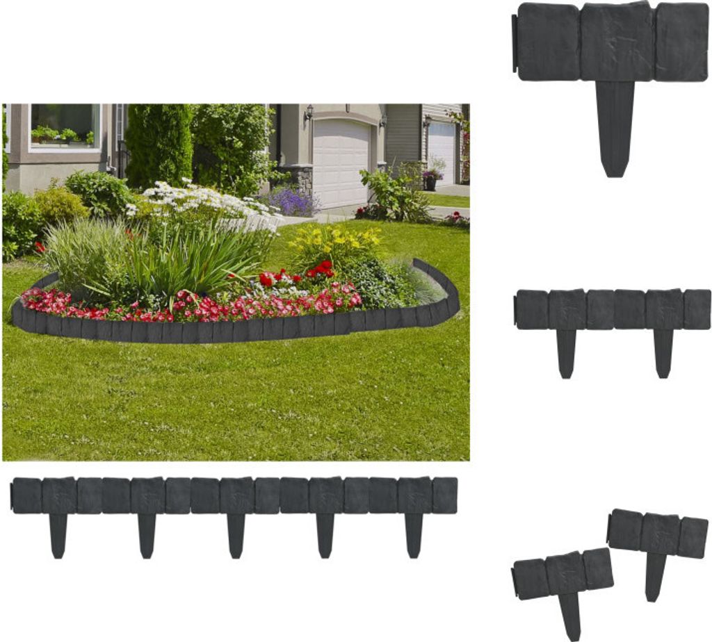 Kunststoff Garten- / Rasenzaun Steinoptik 41 tlg. 10 m - Beeteinfassungen