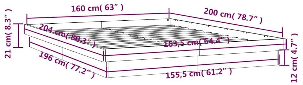 vidaXL Postel z masivu s LED diodami 160x200 cm Obrázek produktu 
