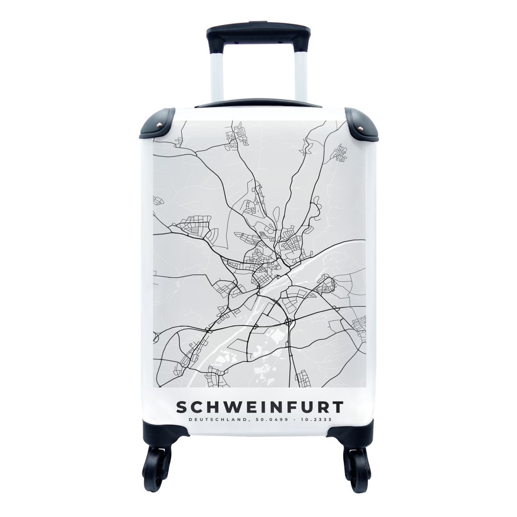 MuchoWow Koffer Handgepäck Trolley Rollkoffer Kleine Reisekoffer mit 4 Rollen - Deutschland - Karte - Schweinfurt - Stadtplan - Cabin Size < 55x...