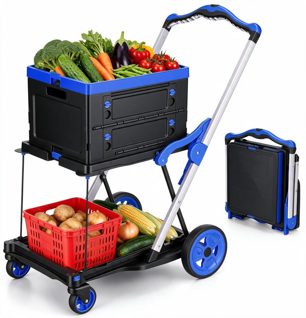 Klappbarer Einkaufswagen 90kg Tragkraft, Etagenwagen mit Produktbild 