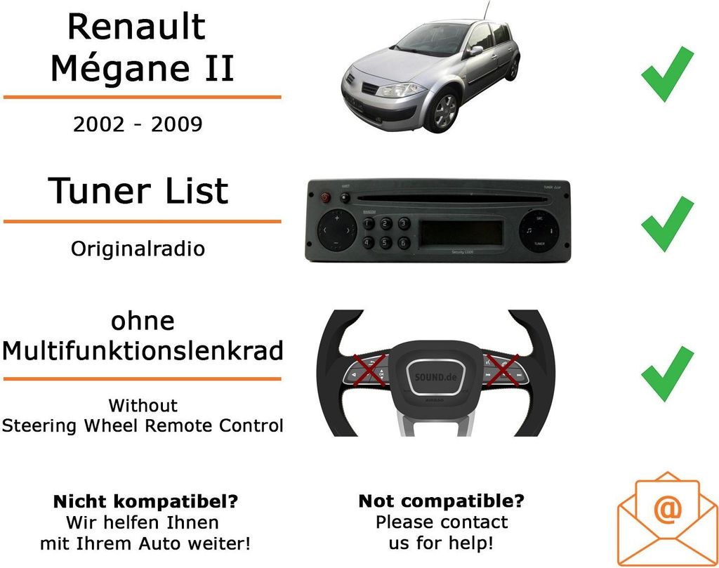 Autoradio Einbaupaket Kenwood DMX6523DABS passend für Renault Megane 2 mit Tuner List Radio Schwarz | CarPlay Wireless Android Auto Wireless