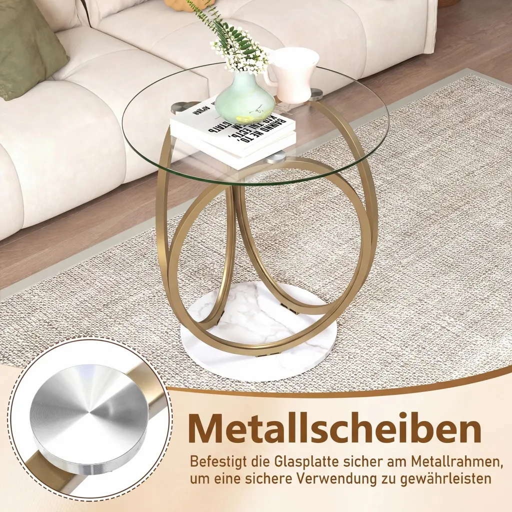 Table basse robuste en verre trempé contre les rayures, structure or - 5
