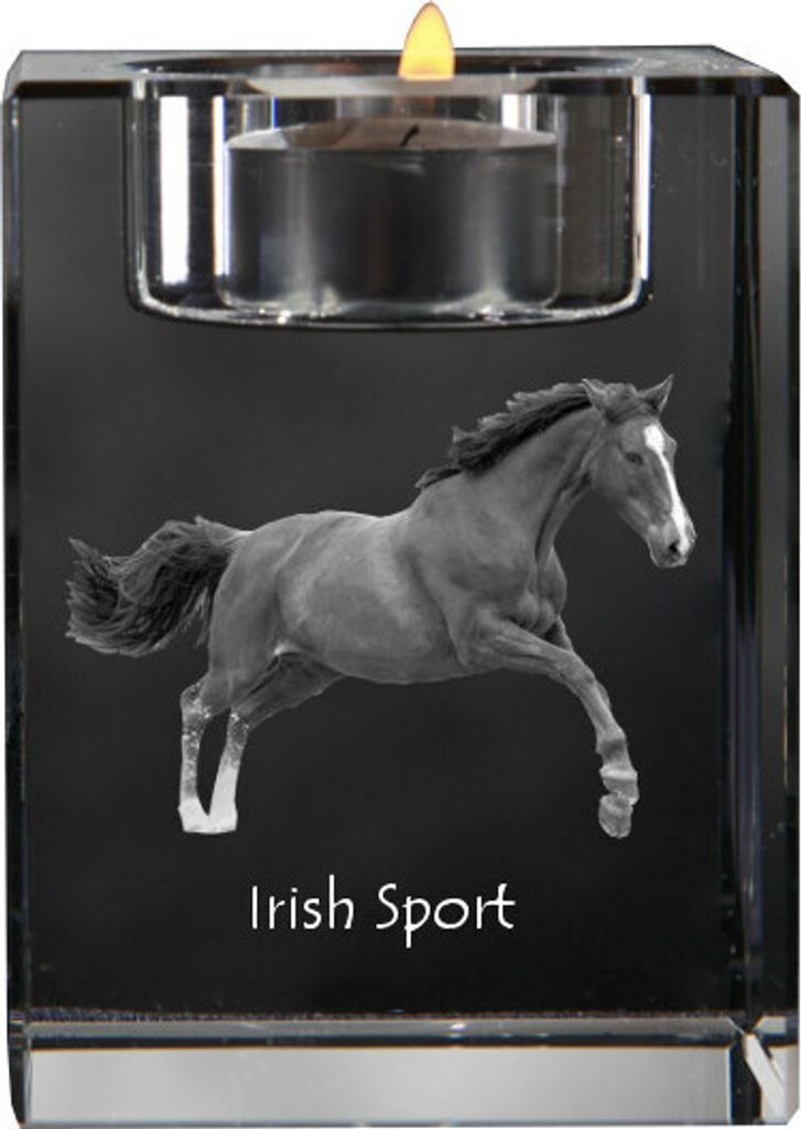 Irischer Sport - Kerzenhalter mit Bild eines Pferdes, Teelichthalter aus Kristall, personalisiertes Geschenk der Marke Art-Dog