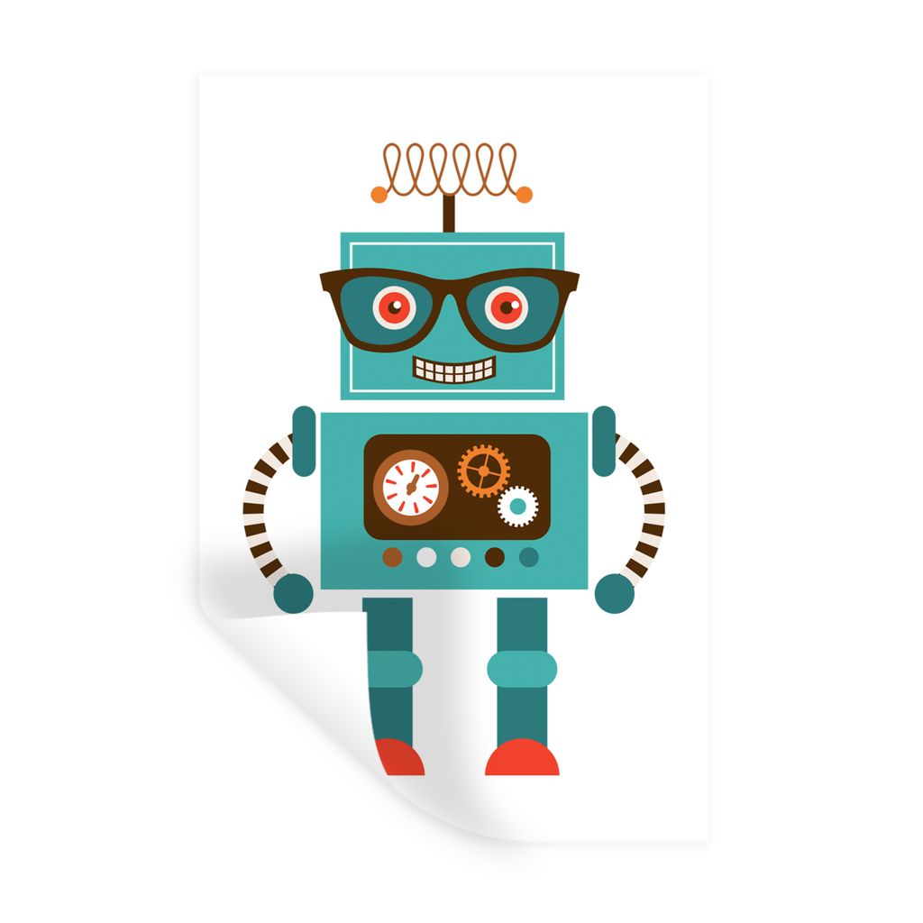 MuchoWow Wandtattoo Wandsticker Wandaufkleber Roboter - Schutzbrille - Zahnräder - Gesicht - Jungen - Kinder 80x120 cm Selbstklebend und Reposit...