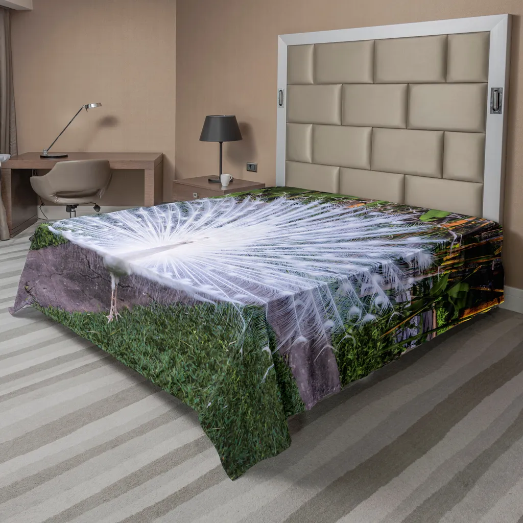 Drap de lit Paon blanc et vert, textile soyeux et confort supérieur
