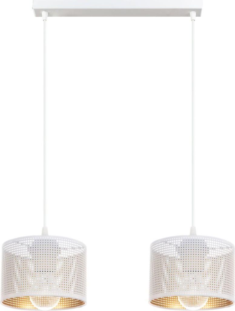 Pendelleuchte Metall E27 H: max. 105 cm in Weiß Gold 2-flammig länglich