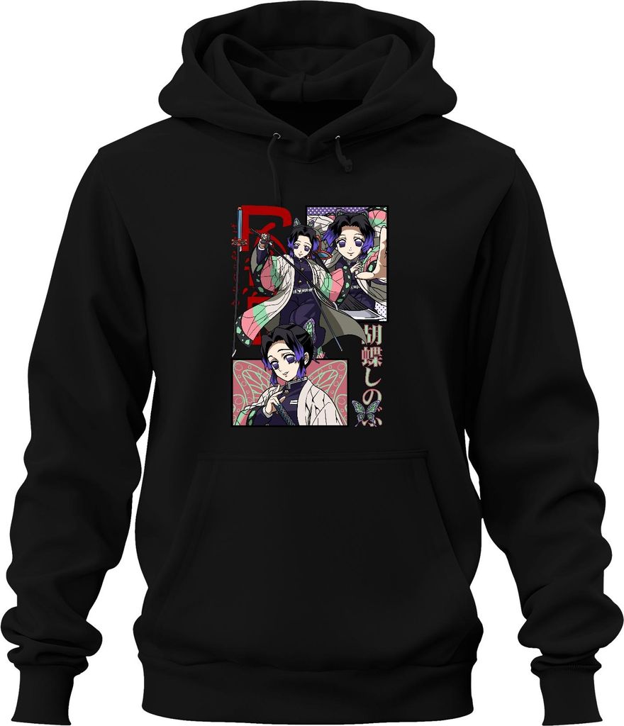 Shinobu Kocho Kimetsu no Yaiba Anime Schmetterling Katana Uni Hoodie Kapuzenpullover, Schwarz, 3XL