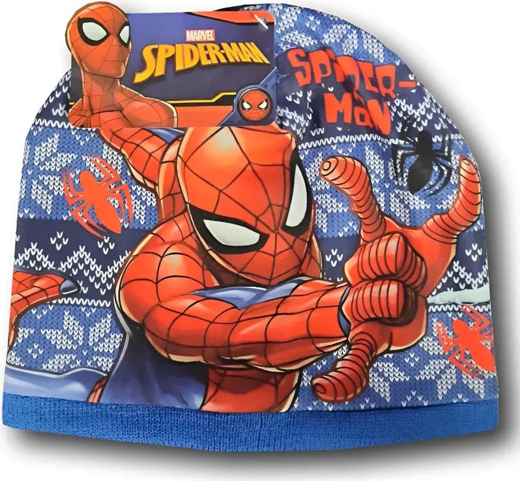 Marvel Spiderman Schneeflocken - Kinder Wintermütze 52 oder 54 cm – 54 cm / Blau