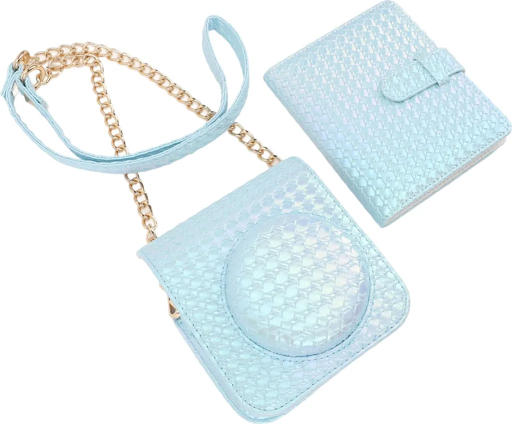Set Custodia Ecopelle Blu per Fujifilm Instax Mini 12 + Photo Album