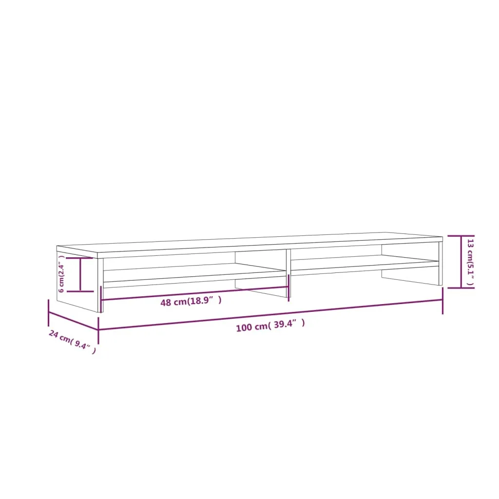 Support d'écran 100x24x13 cm en pin massif - Support moniteur robuste